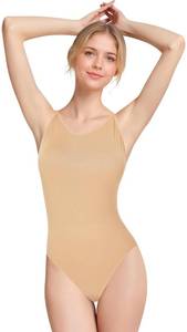 lot 3358 image: MOLLDAN Women and Girls Nude Leotard Seamless Camisole Undergarment with Adjustable Clear Straps(8A15), S - Retail $22