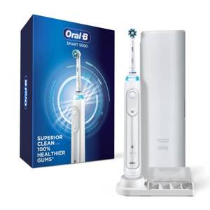 lot 3367 image: Oral-B Smart 5000 Rechargeable Electric Powered Toothbrush, Black with Travel Case and Bluetooth - Visible Pressure Sensor to Protect Gums - 5 Cleaning Modes - 2 Minute Timer - Retail $60