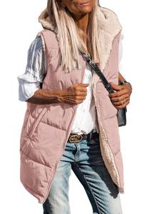 lot 3372 image: PRETTYGARDEN Womens 2026 Fall Reversible Long Vests Sleeveless Fleece Jacket Zip Up Hoodie Pockets Warm Coat Winter Clothing (Light Pink,Medium) - Retail $50
