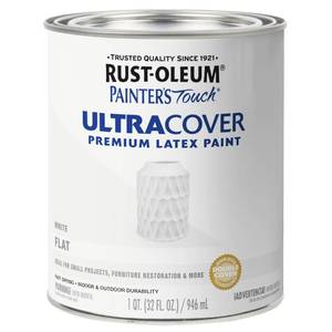 lot 3377 image: Rust-Oleum 1990502 Painters Touch Latex Paint, Quart, Flat White 32 Fl Oz (Pack of 1) - Retail $17