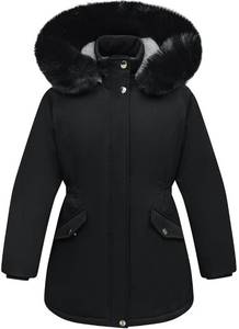 lot 3378 image: CICVSOC Girls Long Coat Waterproof Winter Kids Outerwear Warm Parka Puffer Jacket with Hood, size 9-10 - Retail $40