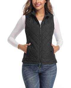 lot 3393 image: LONGKING Black Womens Vest, Stand Collar Lightweight Zip Quilted Vest for Women L - Retail $33