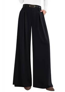lot 3394 image: PRETTYGARDEN Womens Spring Wide Leg Trousers 2026 High Elastic Waist Loose Pleated Long Flowy Palazzo Work Pants with Pockets (Black,Large) - Retail $40