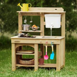 lot 1511 image: Tiny Land Outdoor Mud Kitchen for Kids, Wooden Play Kitchen with Water Tank, Water & Cooking Play, Sensory Fun, Weather-Resistant with Storage, Ideal for Toddlers Ages 3 - Retail $636
