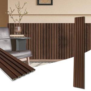 lot 1516 image: Art3d WPC Wainscoting Panels, 16-Pack 48 x 6 Inch 3D Wall Accents for Interior Wall Decor, Living Room, Bedroom, Walnut - Retail $120