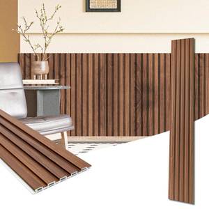 lot 1518 image: Art3d WPC Wainscoting Panels, 16-Pack 48 x 6 Inch 3D Wall Accents for Interior Wall Decor, Living Room, Bedroom, Teak - Retail $120