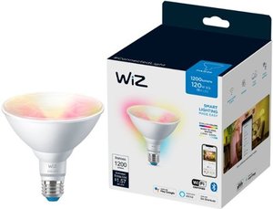 lot 3401 image: WiZ Connected Color PAR38 Outdoor Smart WiFi Light Bulb  2200K - 6500K  RGB  16 Million Colors  Compatible with Alexa  Google Assistant  & Siri Shortcuts  No Hub Required (603894)  (16 Colors) - Retail $41
