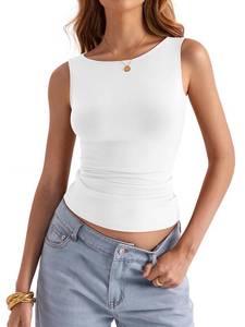 lot 3408 image: Eachyes Womens Boat Neck Tank Tops Sleeveless Slim Fit Shirts Summer Going Out Y2K Fashion Outfit Clothes White X-Large - Retail $15