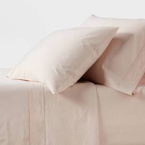 lot 3415 image: Full 250 Thread Count Organic Percale Sheet Set Peach Chambray - Threshold GOTS Certified, Teen & All Ages, 4-Piece Set - Retail $60