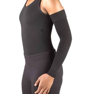 lot 3419 image: Truform Lymphedema Compression Arm Sleeve, 20-30 mmHg Post Mastectomy Support, Dot Top Grip Band, Black, Medium - Retail $37