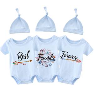 lot 3427 image: YSCULBUTOL Baby Triplets Bodysuits Baby Twins bodysuit Best Friends Forever Triplets Clothes Cute Twins Outfit Set (with blue 3m) - Retail $25