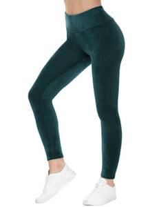 lot 3440 image: COZZIPLUS Women Velour Legging- High Waisted Buttery Soft Velvet Stretchy Legging (Green, S) - Retail $24