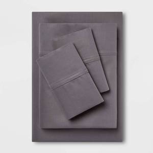 lot 3449 image: Full Solid Performance 400 Thread Count Sheet Set Dark Gray - Threshold Cotton Sateen, Wrinkle-Resistant, OEKO-TEX Certified - Retail $45