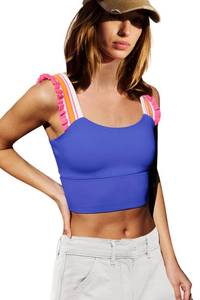 lot 3465 image: LAMISSCHE Womens Cropped Workout Tank Tops Padded Sports Bra Time Out Tank Ruffle Athletic Yoga Gym Camisole Tops(Blue,XS) - Retail $28