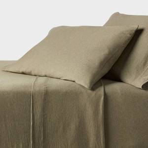 lot 3471 image: Twin Cotton Jersey Sheet Set Heather Green - Threshold Includes 1 Pillowcase, Elastic Fitted Sheet, OEKO-TEX Certified - Retail $30
