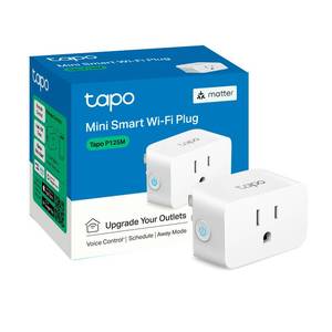 lot 3474 image: TP-Link Tapo Matter Compatible Smart Plug Mini, Compact Design, 15A1800W Max, Super Easy Setup, Works with Apple Home, Alexa &amp Google Home, UL Certified, 2.4G Wi-Fi Only, White, Tapo P125M&nbsp