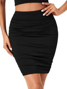 lot 3484 image: LYANER Womens Stretch High Waist Ruched Bodycon Pencil Club Short Mini Skirt Black-No Mesh X-Small - Retail $10