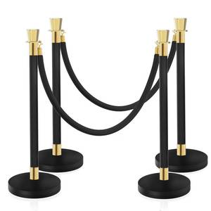 lot 3489 image: Red Carpet Ropes and Poles, Rope Safety Barriers with 5 ft Black Rope, Stainless Steel Barriers for Party, Museums, Wedding, Easy Connect Assembly, 4PCS - Retail $83
