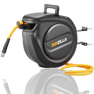lot 3492 image: AIRZILLA Retractable Air hose reel 38 Inch x 50 ft Flex Hybrid Air Hose, Air compressor Hose Reel with 6 ft Lead in, Quick Connect, Mounted 180° Swivel, 300PSI - Retail $90