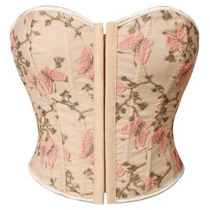 lot 3497 image: Kimring Womens Vintage Embroidered Floral Strapless Push Up Tube Boned Overbust Bustier Corset Crop Tank Top Apricot Large - Retail $32