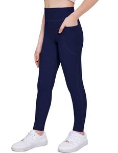lot 3498 image: Arshiner Girls Athletic Leggings High Waist Yoga Pants for Kids with Pockets Dance Running Workout Tights Navy Blue, 7yr - Retail $13