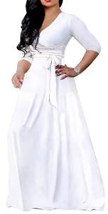 lot 3510 image: LightlyKiss Plus-Size Maxi Dresses for Women African Summer 34 Sleeves Beach Sundress with Pockets White (SIZE UNKNOWN - MAYBE 2X3X) - Retail $35