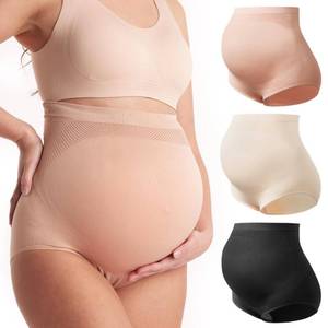 lot 3513 image: Momcozy Womens Maternity High Waist Underwear Pregnancy Soft Seamless Maternity Underwear Over Bump 3 Pack - Retail $30