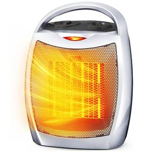 lot 3534 image: Electactic Portable Ceramic Space Heater wThermostat, 1500W Indoor Electric Space Heater Fan with Overheat and Tip-Over Protection, Heat Up 200 Square Feet for Office Room Dorm Use, Silver - Retail $30
