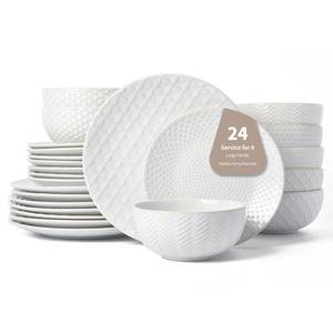 lot 3551 image: 24 Piece Dinnerware Sets for 8, Premium Stoneware Plates and Bowls Sets, Microwave &amp Dishwasher Safe, Elegant Dishes for Entertaining &amp Special Occasions A Stunning Gift for Large Families - Retail $125