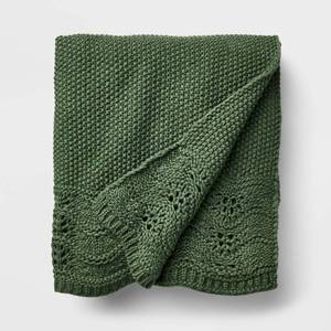 lot 3555 image: Scalloped Knit Throw Green - Threshold designed with Studio McGee - Retail $25
