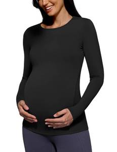 lot 3557 image: POSHDIVAH Womens Maternity Long Sleeve T Shirts Scoop Neck Pregnancy Tee Top Mama Clothes - Black, Medium - Retail $25