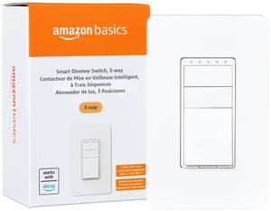 lot 3563 image: Amazon Basics Smart Dimmer Switch, 3-Way, Works with Alexa Only, 2.4 GHz Wi-Fi, No Hub Required, White - Retail $19