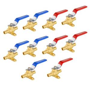 lot 3565 image: 10-Pack EFIELD 12-inch Crimp Pex Brass Full Port Shut-off Ball Valve with Drop-ear, Red and Blue Levels, ASTM F1807 (10, 12-inch),(VALVE213) - Retail $41