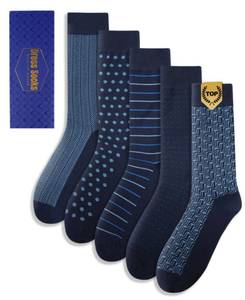 lot 3573 image: Juedverty 5 Pairs Mens Dress Socks Size 9-12,Combed Cotton Classic Business Patterns Comfort Crew Sock Size 10-13 - Retail $15