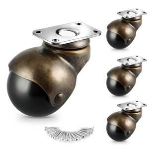 lot 3579 image: Chegulu 2 Vintage Ball Caster Wheels, Swivel Plate Spherical Caster, Mount for Furniture, Cabinet, Set of 4 - Retail $14