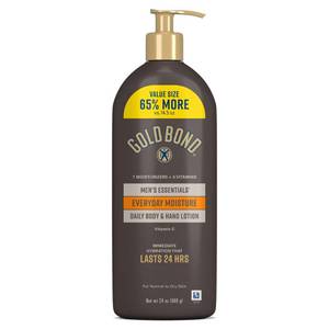 lot 3591 image: GOLD BOND Mens Essentials Everyday Moisture Daily Body & Hand Lotion with Vitamin C, Formulated for Mens Dry Skin, Value Size, 24 oz. - Retail $13