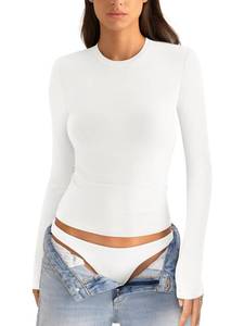 lot 3595 image: EasyGala Cotton Long Sleeve Shirts Women Crew Neck Slim Fit Basic Going Out Crop Y2k Outfits for Spring Fall Crewneck Tight Tops Fashion Trendy Undershirt Stretchy 2025 White, XL - Retail $20