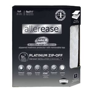 lot 3598 image: Allerease Full Platinum Zip-Off Plush Top Waterproof Allergen and Bedbug Barrier Mattress Protector Hypoallergenic, Full Size Fits 14 Depth - Retail $72