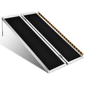 lot 3599 image: 4FT Wheelchair Ramp, Non-Slip Portable Aluminum Ramp for Disabled Single-Fold 800lbs Weight Capacity for Steps Stairs and Thresholds - Retail $117