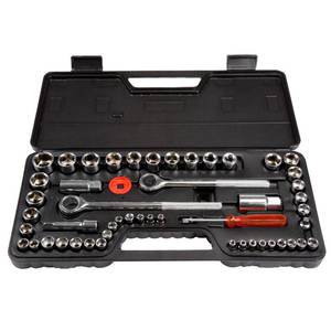 lot 3608 image: 52-Piece Drive Socket Set - 14, 38 and 12 Sockets - SAE and Metric Tools for Mechanics, Craftsmen, and Homeowners - Tool Kit by Stalwart - Retail $25