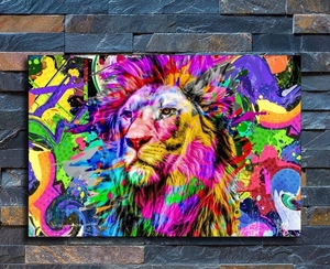 lot 3616 image: Colorful Lion Abstract Wall Art - Retail $35