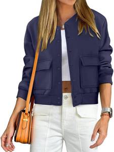 lot 3618 image: ANRABESS Women Cropped Bomber Jacket 2025 Fashion Casual Trendy Varsity Y2k Jackets Fall Outfits Navy Blue Medium - Retail $30