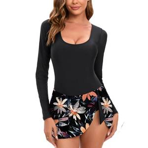 lot 3644 image: NESY Long Sleeve Swimsuits for Women Rash Guard Scoop Neck One Piece Bathing Suit Swim Dress Woman Swimwear Swimdress UPF 50, Small - Retail $39