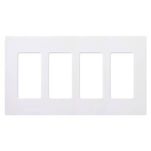 lot 3678 image: Lutron Claro Light Switch Cover Plate, 4 Gang Wallplate, for Decorator Light Switches, Rocker Light Switch Cover, Outlet Cover, Screwless Switch Plate Cover, Gloss, CW-4-WH, White - Retail $16