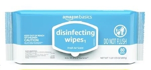 lot 3683 image: Amazon Basics Disinfecting Wipes, Fresh Air Scent, SanitizesCleansDisinfectsDeodorizes, (Pack of 80)