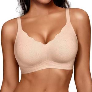 lot 3690 image: Vertvie Womens Seamless Bras No Underwire Supportive Wireless Push Up Full Coverage Bralette Comfort Scalloped T-Shirt Bra (Nude Jacquard,XX-Large) - Retail $20