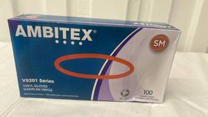lot 7163 image: Ambitex V5201 Vinyl Gloves Small - 100 Count Box