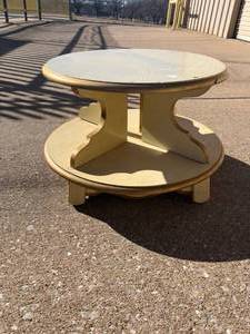 lot 437 image: Mid-Century Round Cream Side Table with Gold Trim