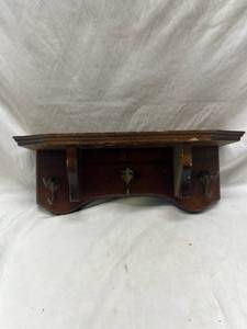 lot 438 image: Wooden Wall Mounted Coat Rack with Metal Hooks