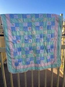 lot 447 image: Handmade Care Bear Patchwork Quilt
